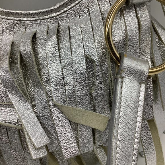 Saint Laurent Fringe Metallic Silver Leather Shoulder Bag - Picture 9 of 11